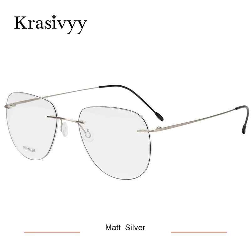 Krasivyy Unisex Rimless Oval Titanium Eyeglasses Kr05 Rimless Krasivyy Matt Silver  
