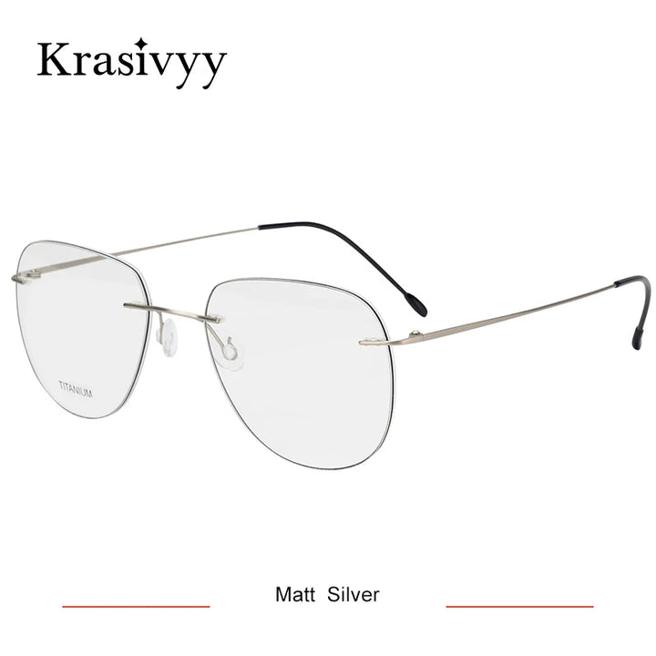 Krasivyy Unisex Rimless Oval Titanium Eyeglasses Kr05 Rimless Krasivyy Matt Silver  