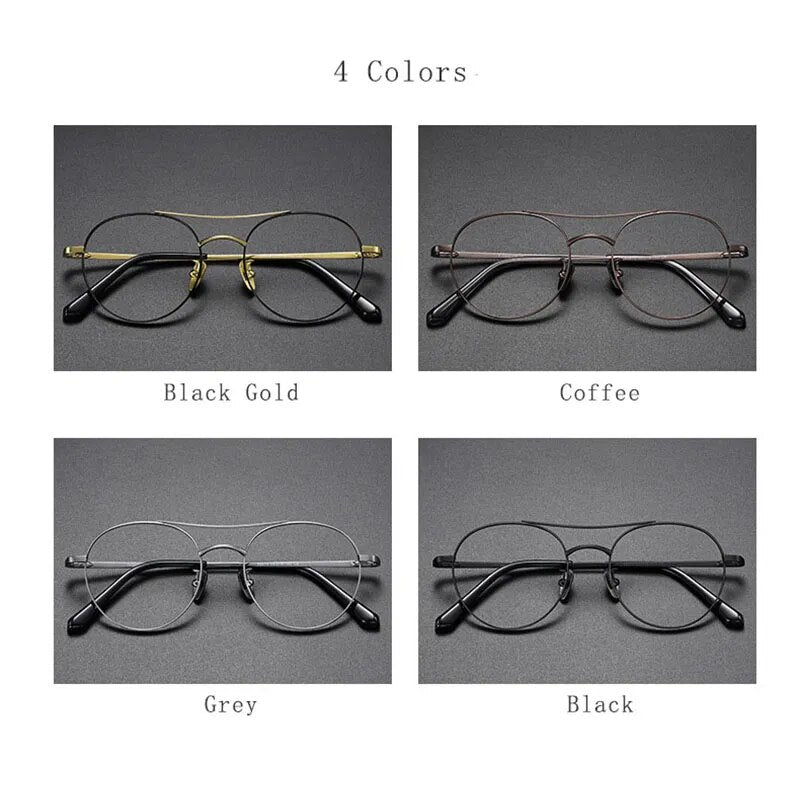 Hdcrafter Unisex Full Rim Round Double Bridge Titanium Eyeglasses 86578 Full Rim Hdcrafter Eyeglasses   