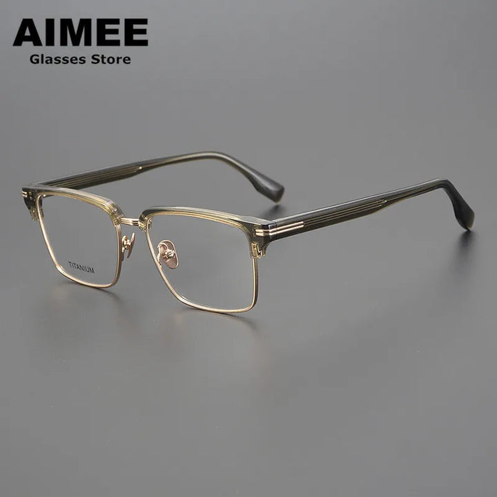 Aimee Unisex Full Rim Polygon Square Titanium Acetate Eyeglasses 6518 Full Rim Aimee Olive-Green