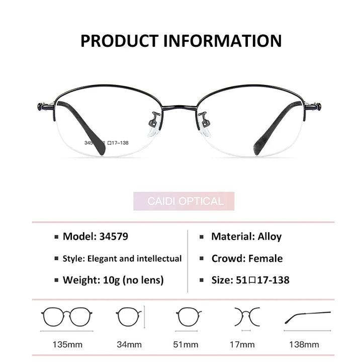 Vicky Women's Semi Rim Oval Square Alloy Reading Glasses 34579