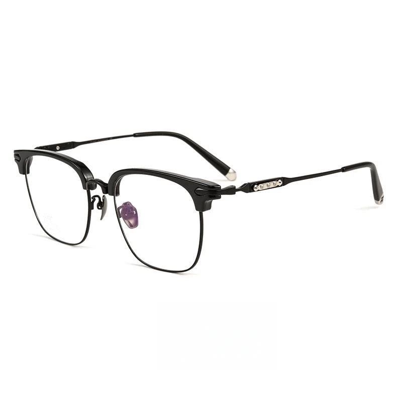 Hdcrafter Men's Full Rim Square Titanium Acetate Eyeglasses J0063t Full Rim Hdcrafter Eyeglasses Black  