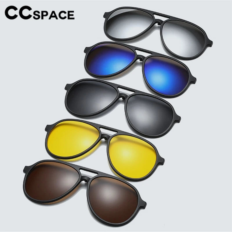 CCspace Unisex Full Rim Oval Tr 90 Titanium Eyeglasses Clip On Polarized Sunglasses 3980 With Clip Ons CCSpace   