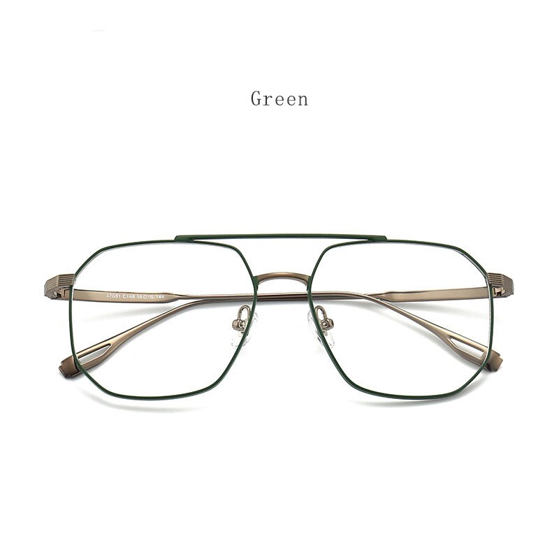 Hdcrafter Men's Full Rim Square Double Bridge Titanium Eyeglasses 47002 Full Rim Hdcrafter Eyeglasses Green  
