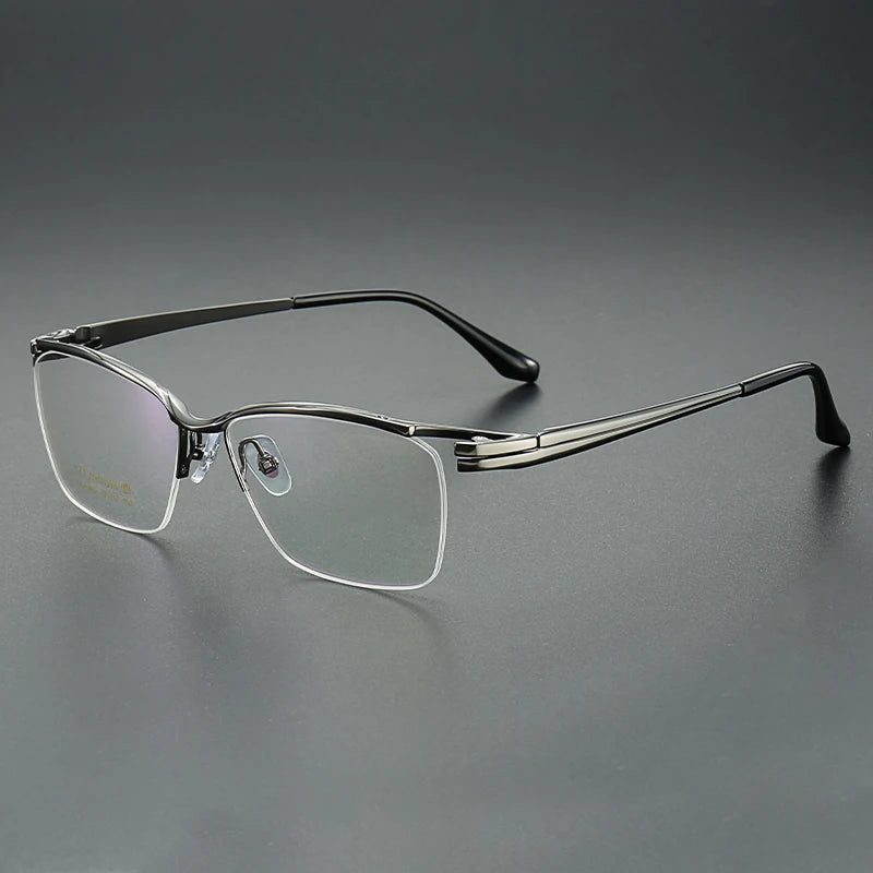 Aror Men's Semi Rim Big Square Brow Line Titanium Eyeglasses 96205