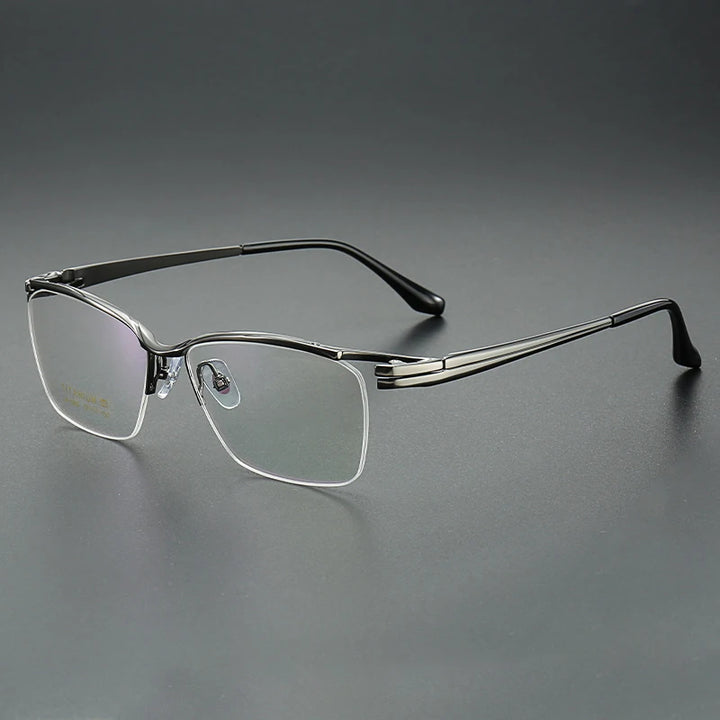 Aror Men's Semi Rim Big Square Brow Line Titanium Eyeglasses 96205