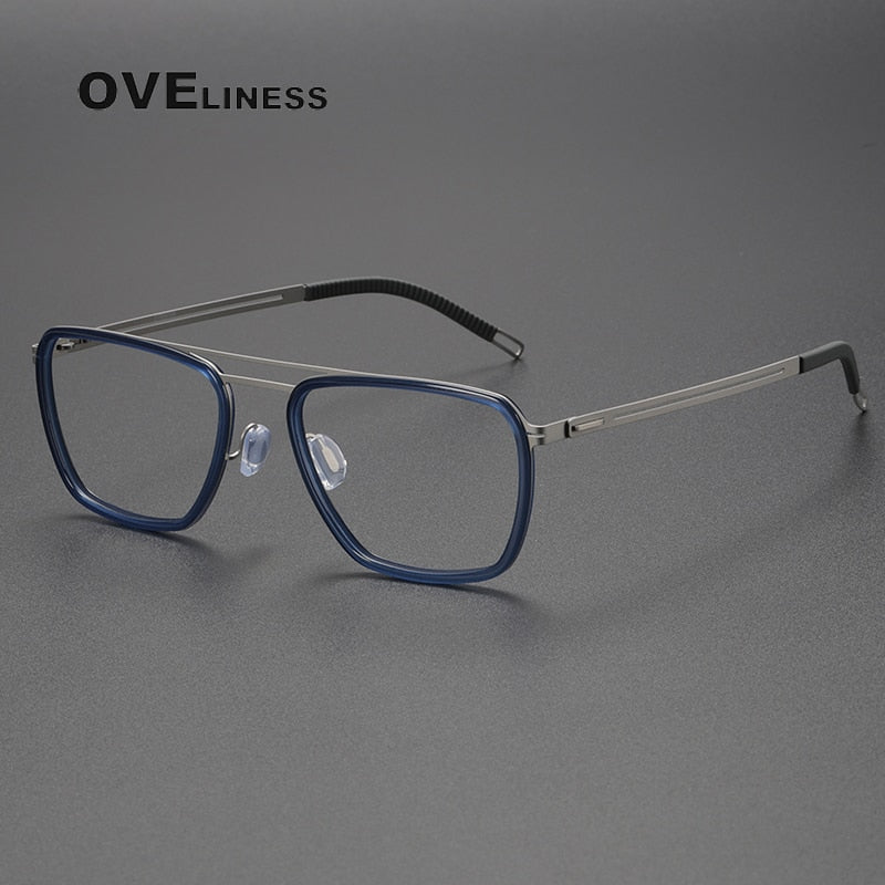 Oveliness Unisex Full Rim Square Double Bridge Titanium Eyeglasses 8202311 Full Rim Oveliness blue gun  