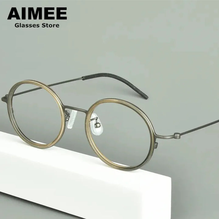 Aimee Unisex Full Rim Round Titanium Acetate Eyeglasses 15503