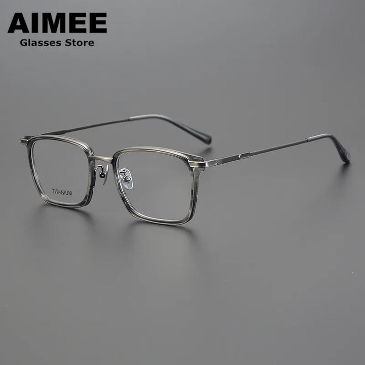 Aimee Unisex Full Rim Square Acetate Titanium Eyeglasses 6322 Full Rim Aimee Grey-Stripes  