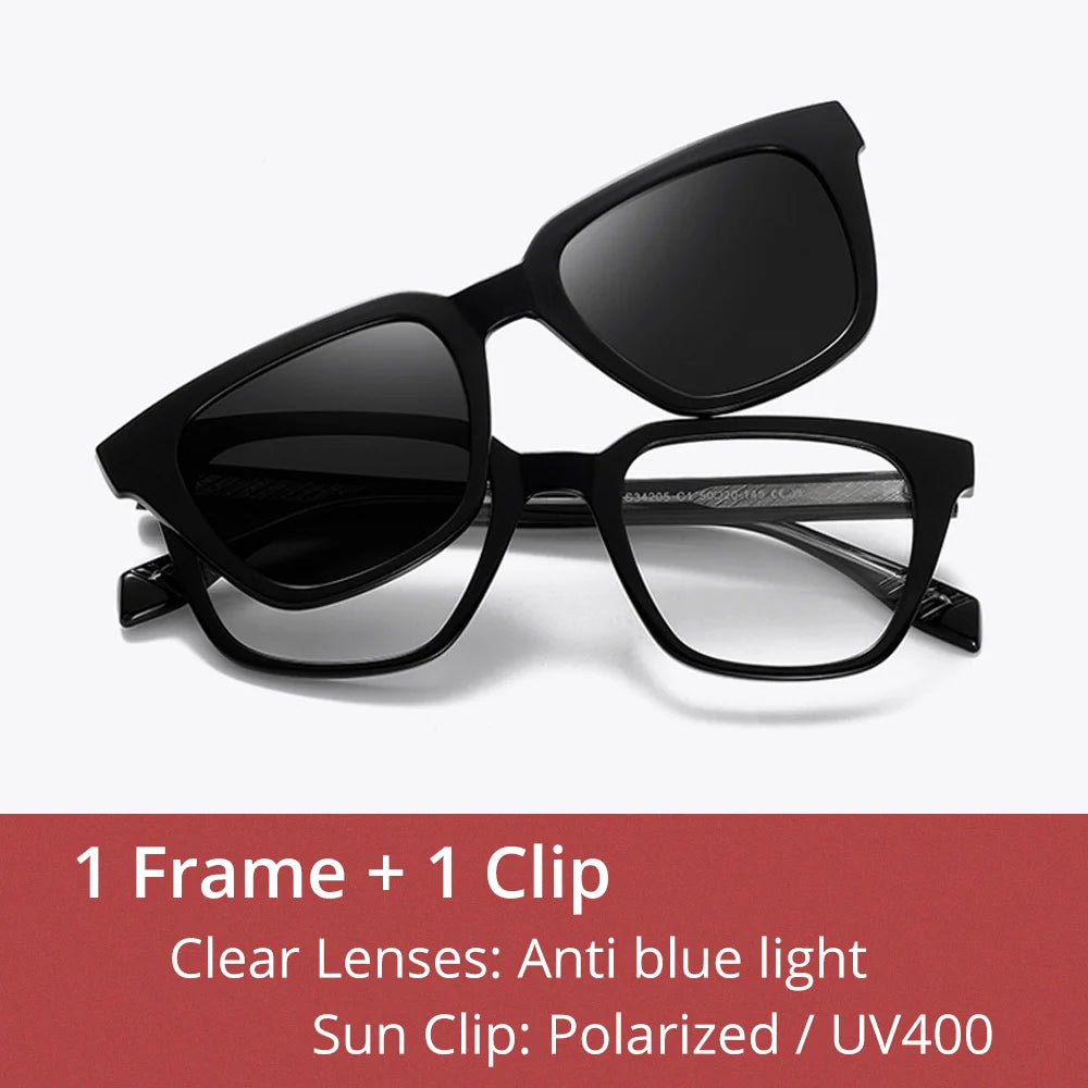 Ralferty Unisex Full Rim Square Tr 90 Alloy Eyeglasses Clip On Sunglasses 534205