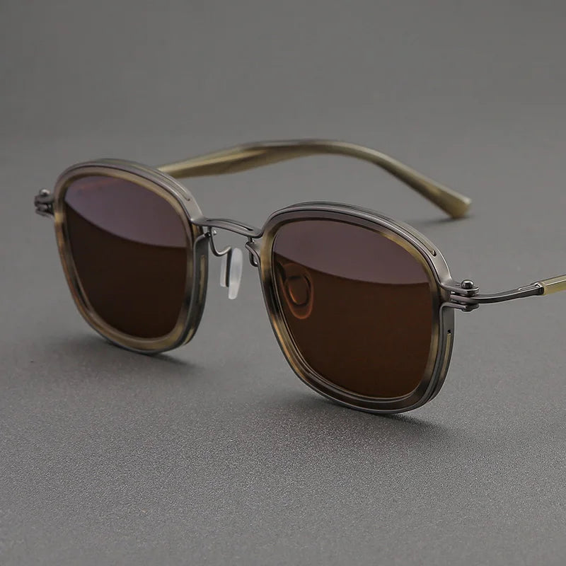 Black Mask Men Full Rim Square Titanium Polarized Sunglasses BM-A5863S