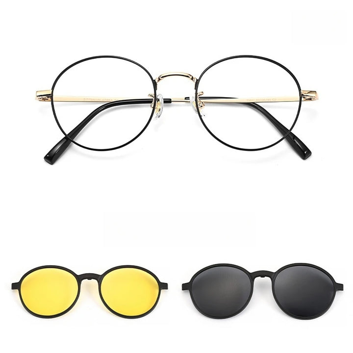 Yimaruili Women's Full Rim Round Tr 90 Alloy Eyeglasses Clip-On Sunglasses 50117
