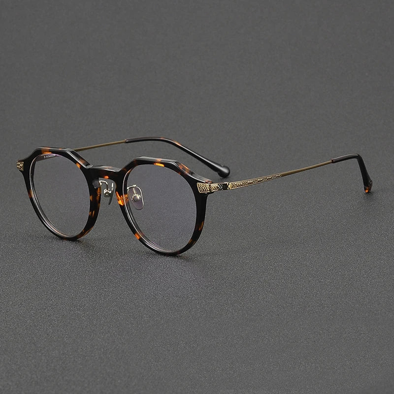 Black Mask Women's Full Rim Flat Top Round Titanium Acetate Eyeglasses 42402 Full Rim Black Mask Tortoise-Bronze  