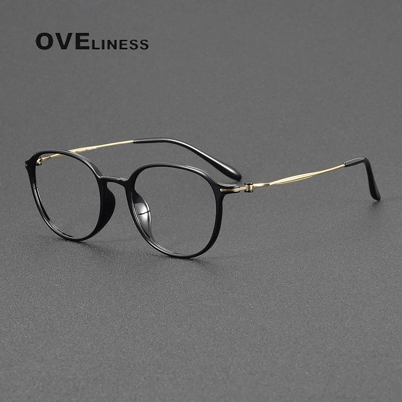 Oveliness Unisex Full Rim Oval Square Acetate Titanium Eyeglasses 8666 Full Rim Oveliness black gold  