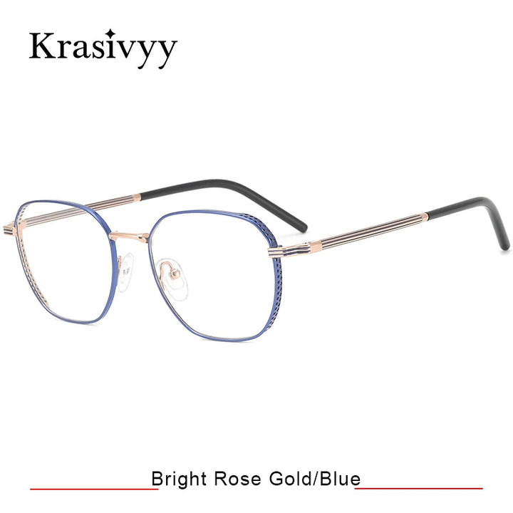 Krasivyy Women's Full Rim Flat Top Square Titanium Eyeglasses 16023 Full Rim Krasivyy Rose Gold Blue