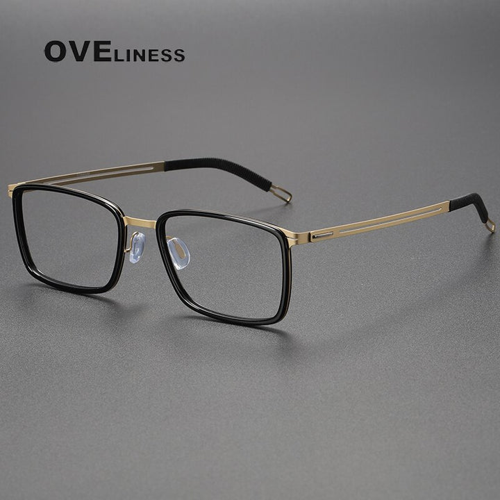 Oveliness Unisex Full Rim Square Screwless Titanium Eyeglasses 8202304 Full Rim Oveliness black gold  
