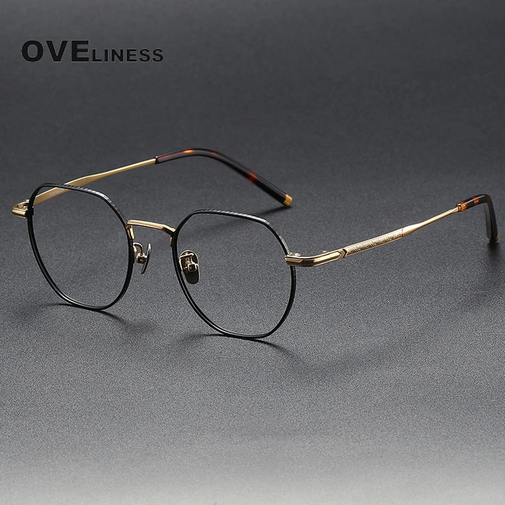 Oveliness Unisex Full Rim Polygon Titanium Eyeglasses 80882 Full Rim Oveliness black gold  