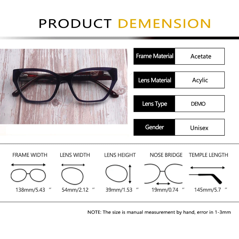Esnbie Women's Full Rim Polygon Cat Eye Acetate Eyeglasses 49009