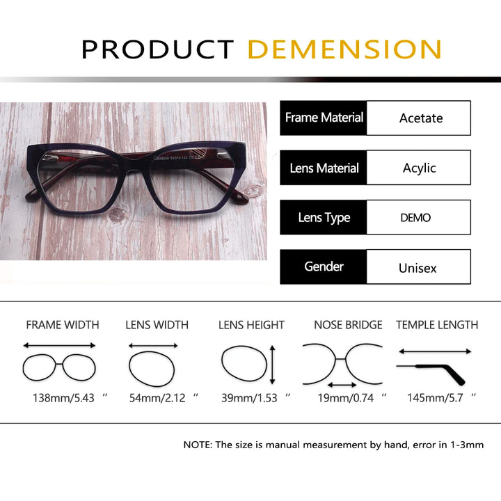 Esnbie Women's Full Rim Polygon Cat Eye Acetate Eyeglasses 49009