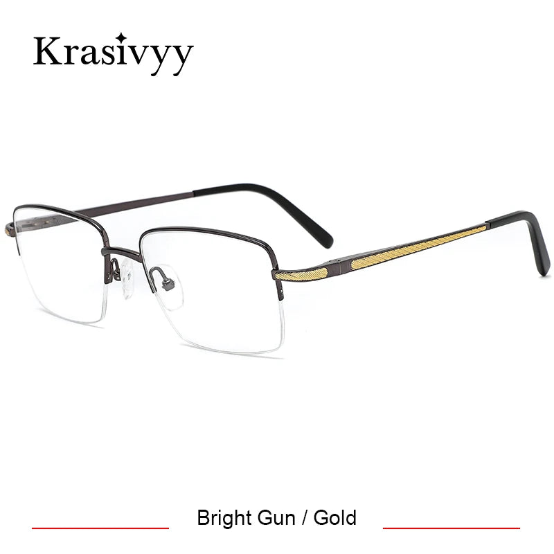 Krasivyy Unisex Semi Rim Big Square Titanium Eyeglasses 50022 Semi Rim Krasivyy Bright Gun Gold