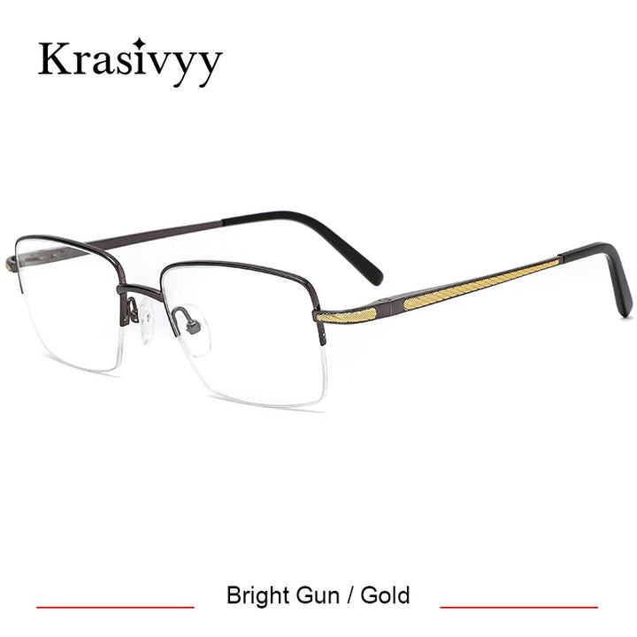 Krasivyy Men's Semi Rim Big Polygon Square Titanium Eyeglasses 50022