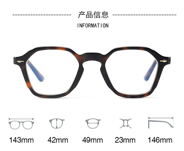 Black Mask Unisex Full Rim Flat Top Polygon Acetate Eyeglasses 49602