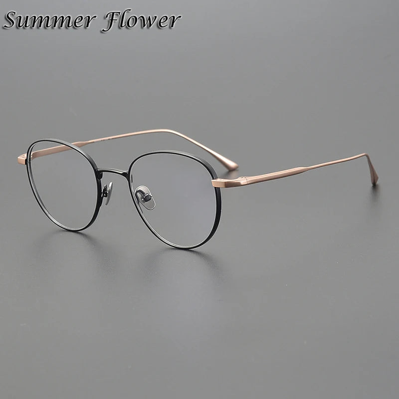 Summer Flower Women's Full Rim Flat Top Oval Titanium Eyeglasses 813321 Full Rim Summer Flower Black Rose Gold