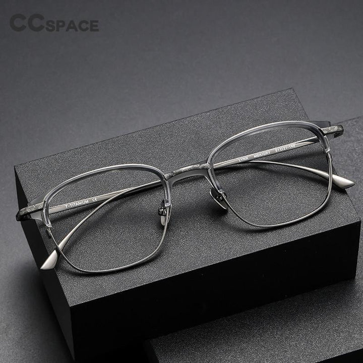 CCSpace Unisex Full Rim Round Square Acetate Titanium Alloy Eyeglasses 55978 Full Rim CCspace   