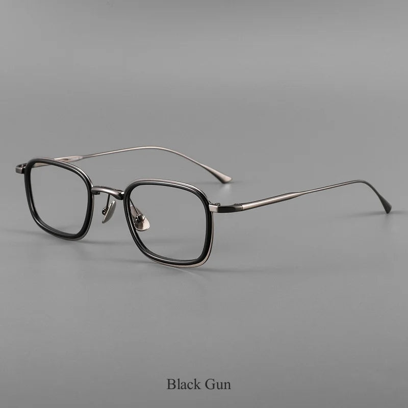 KatKani Mens Full Rim Square Titanium Eyeglasses 19052 Full Rim KatKani Eyeglasses Black Gun  