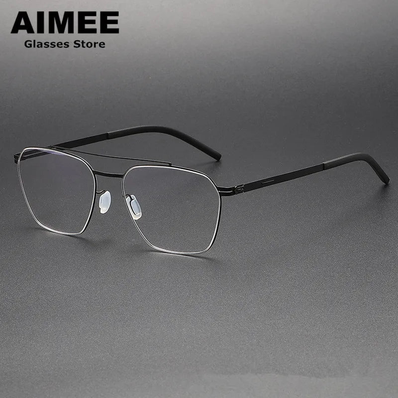 Aimee Unisex Full Rim Square Double Bridge Titanium Eyeglasses 1101 Full Rim Aimee Black  