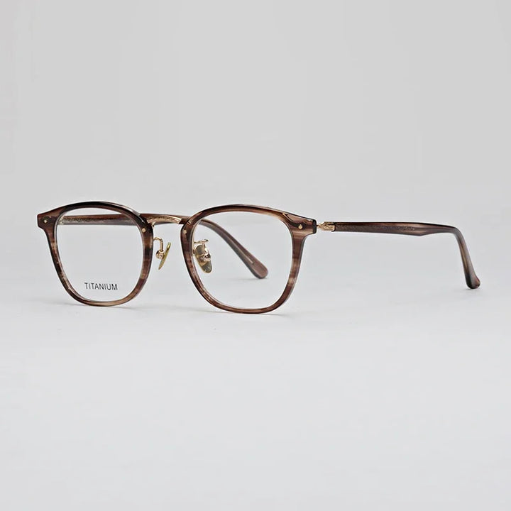 Hewei Unisex Full Rim Square Acetate Eyeglasses 19647 Full Rim Hewei brown stripe  