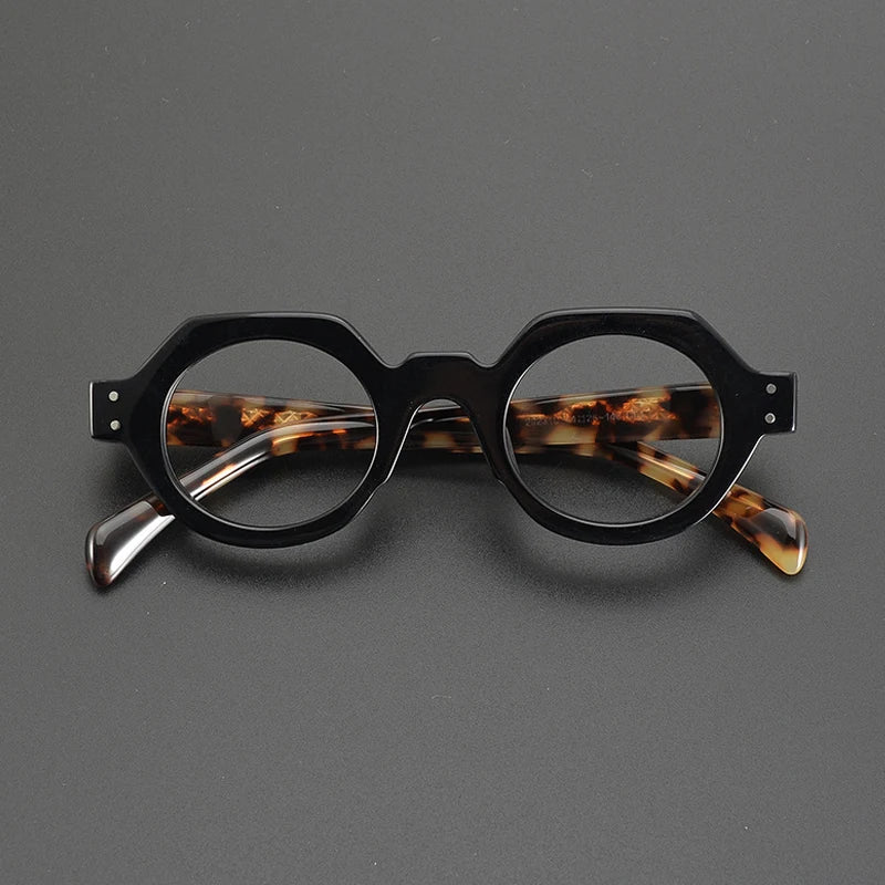 Gatenac Unisex Full Rim Flat Top Round Acetate Eyeglasses Gxyj1163 Full Rim Gatenac   