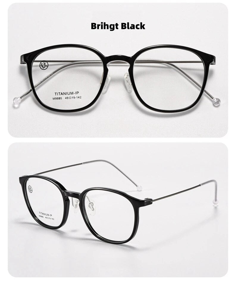 KatKani Unisex Full Rim Round Tr 90 Titanium Eyeglasses 9885 Full Rim KatKani Eyeglasses Brihgt Black  