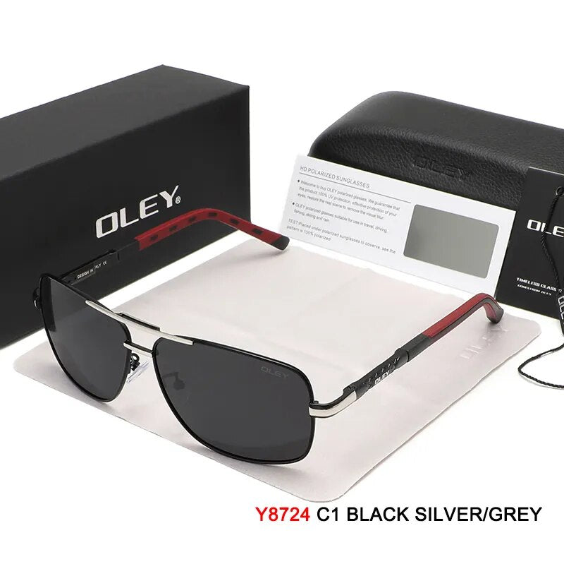 Oley Men's Full Rim Oval Aluminum Magnesium Polarized Sunglasses Y8724 Sunglasses Oley Y8724 C1BOX OLEY 
