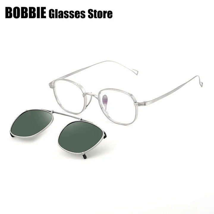Bobbie Women's Full Rim Square Titanium Eyeglasses Clip On Sunglasses 612114