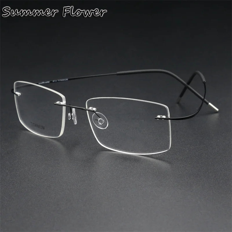 Summer Flower Unisex Rimless Square Titanium Eyeglasses 81019 Rimless Summer Flower Black