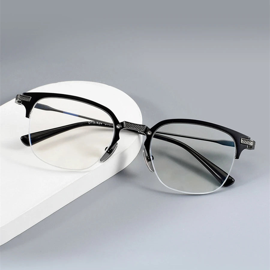 Black Mask Unisex Semi Rim Big Square Titanium Eyeglasses 396424