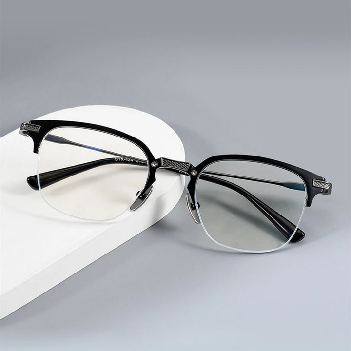 Black Mask Unisex Semi Rim Big Square Titanium Eyeglasses 396424