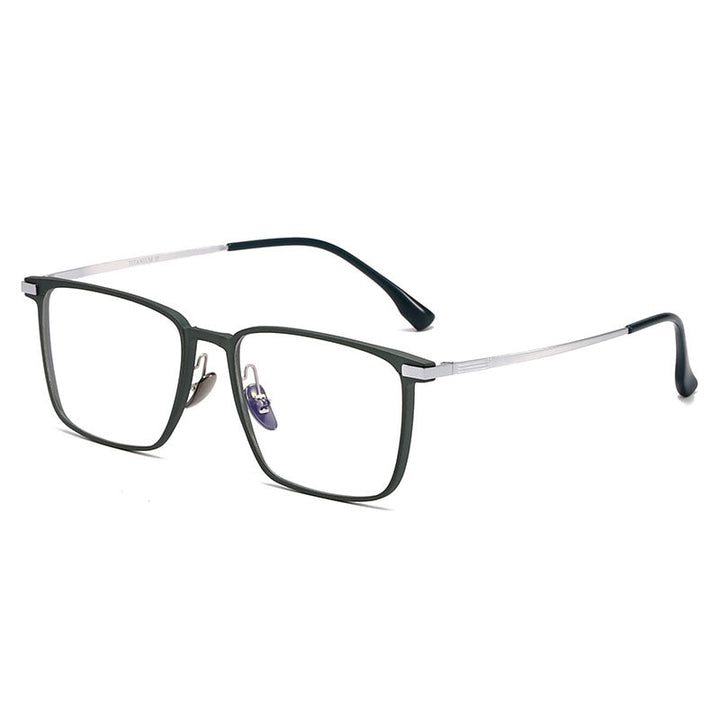 Hdcrafter Unisex Full Rim Square Titanium Eyeglasses 20247 Full Rim Hdcrafter Eyeglasses Green-Silver  