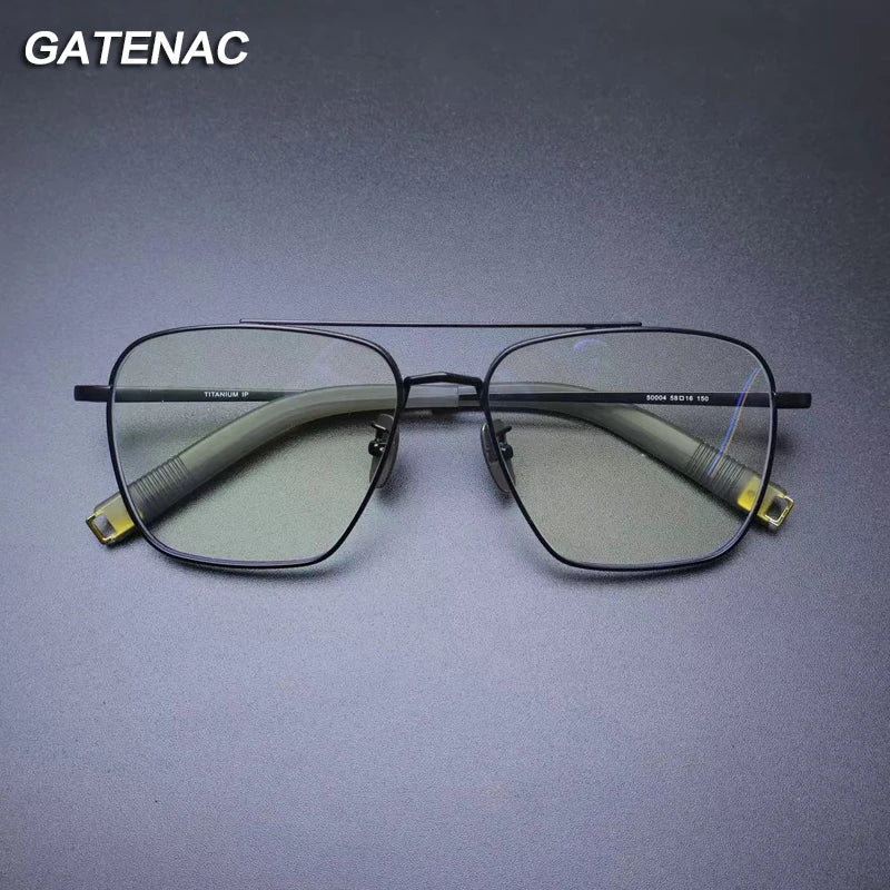 Gatenac Mens Full Rim Double Bridge Square Titanium Eyeglasses t2 Full Rim Gatenac Black  