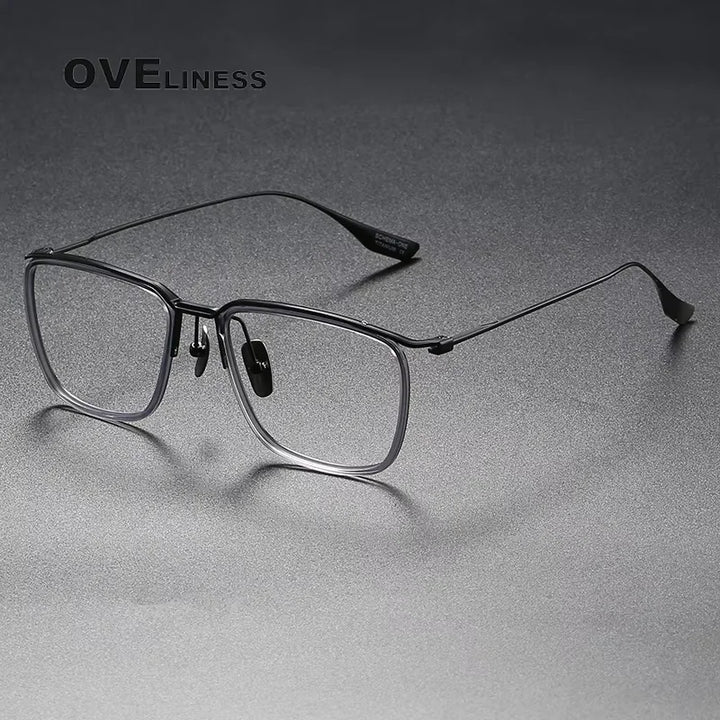 Oveliness Unisex Full Rim Square Titanium Acetate Eyeglasses 42106 Full Rim Oveliness grey black  