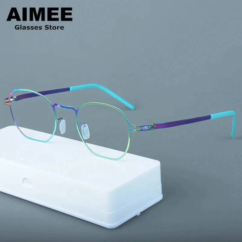 Aimee Unisex Full Rim Polygon Square Screwless Steel Eyeglasses 14149 Full Rim Aimee Mulit  