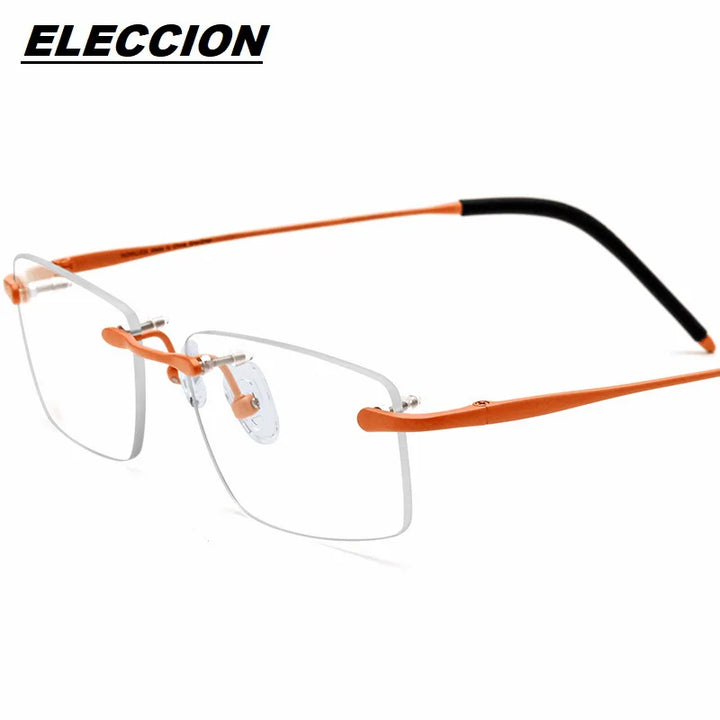 Eleccion Women's Rimless Square Titanium Eyeglasses 17302 Rimless Eleccion Orange CHINA