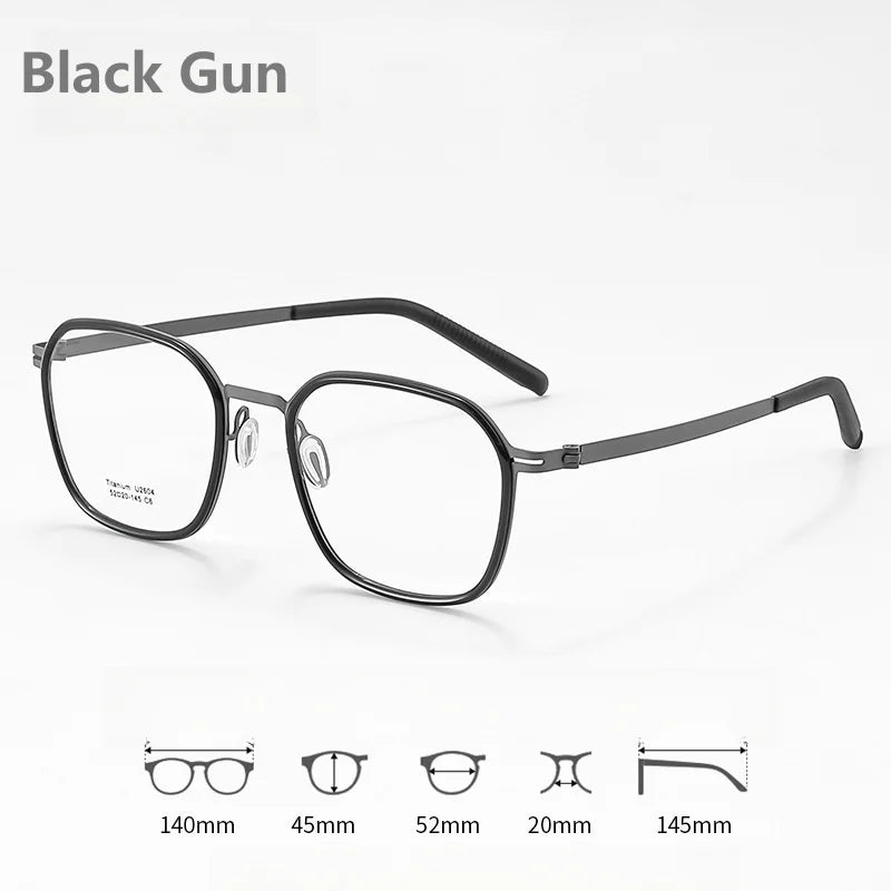 KatKani Mens Full Rim Polygonal Titanium Eyeglasses 2604 Full Rim KatKani Eyeglasses Black Gun  