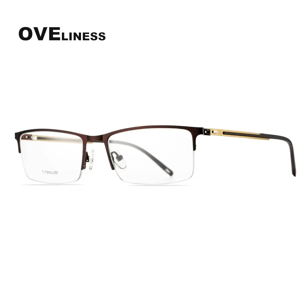 Oveliness Men's Semi Rim Square Titanium Alloy Eyeglasses 49858 Semi Rim Oveliness coffee  