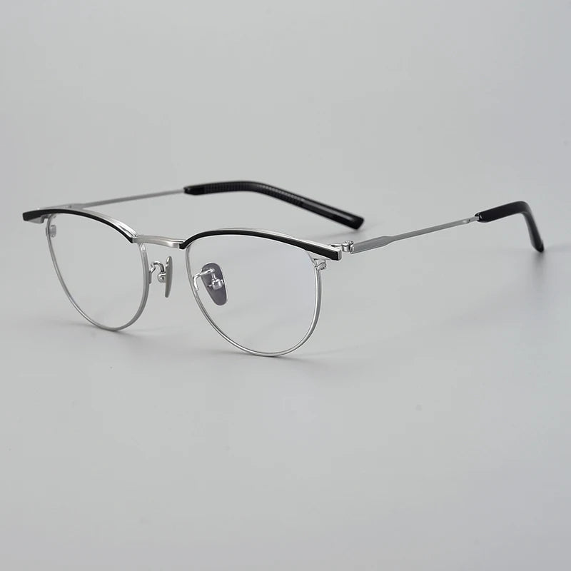 Aimee Unisex Full Rim Brow Line Oval Titanium Eyeglasses 19155 Full Rim Aimee Black-Silver  