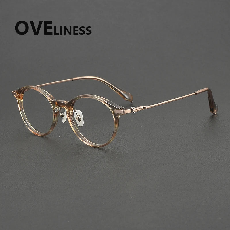 Oveliness Unisex Full Rim Round Oval Acetate Titanium Eyeglasses 90010