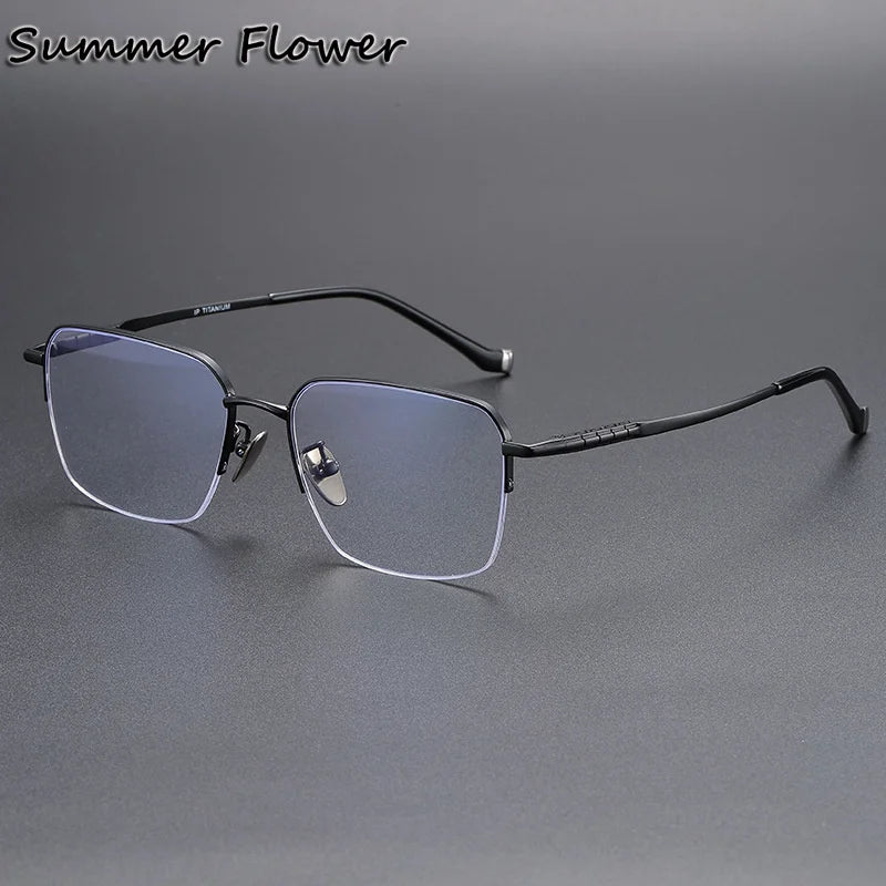 Summer Flower Unisex Semi Rim Square Titanium Eyeglasses 680905