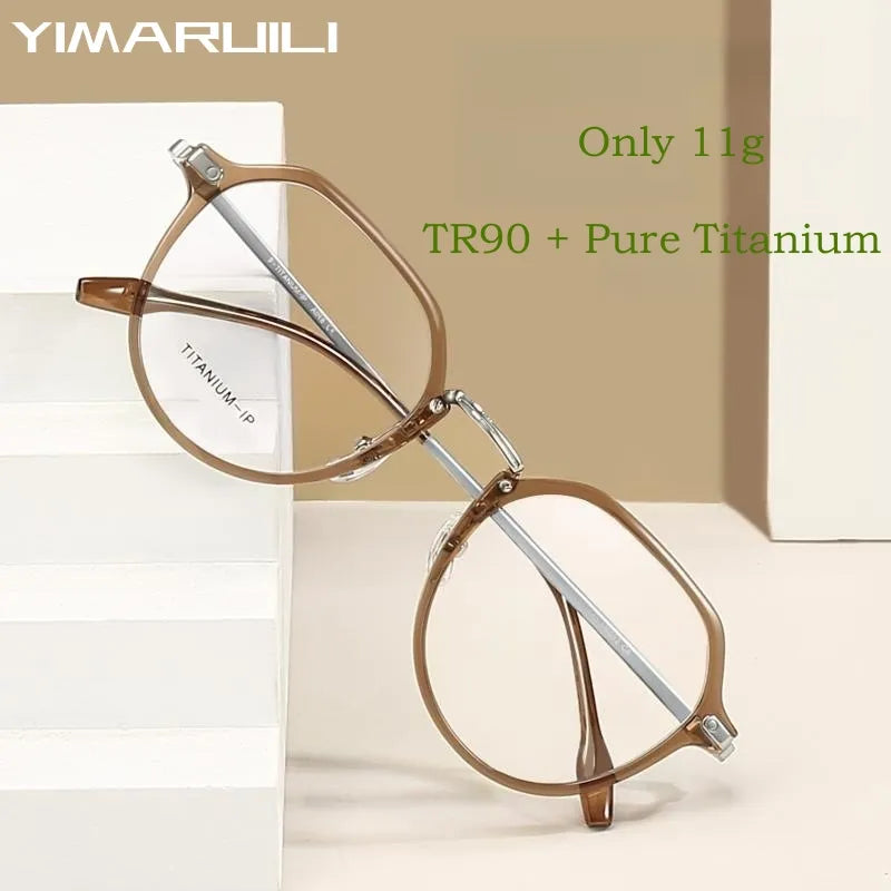 Yimaruili Unisex Full Rim Polygon Tr 90 Titanium Eyeglasses 8082 Full Rim Yimaruili Eyeglasses   