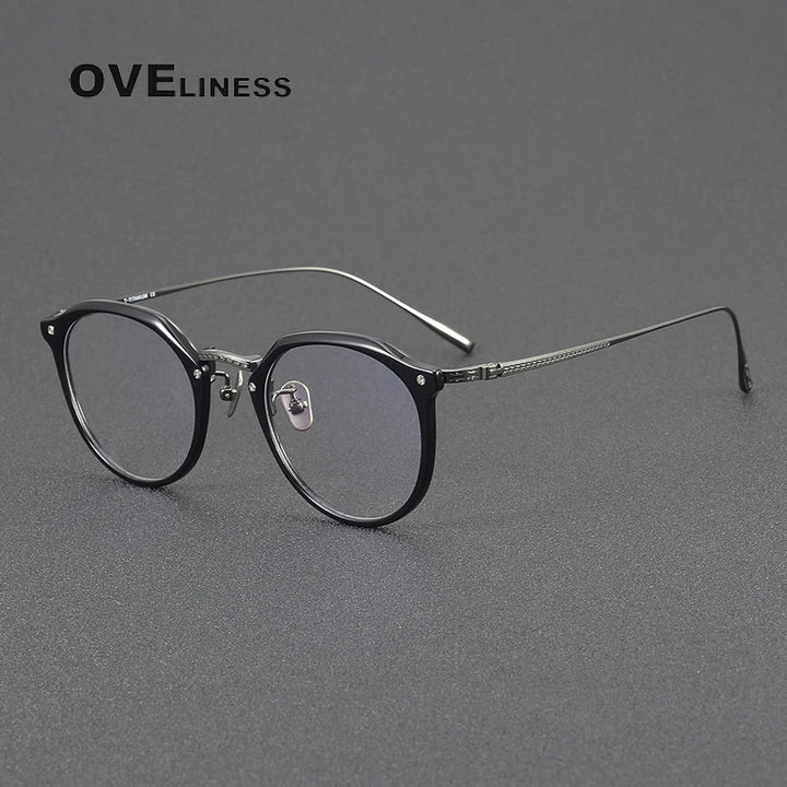 Oveliness Women's Full Rim Round Acetate Titanium Eyeglasses 3054 Full Rim Oveliness black gun  